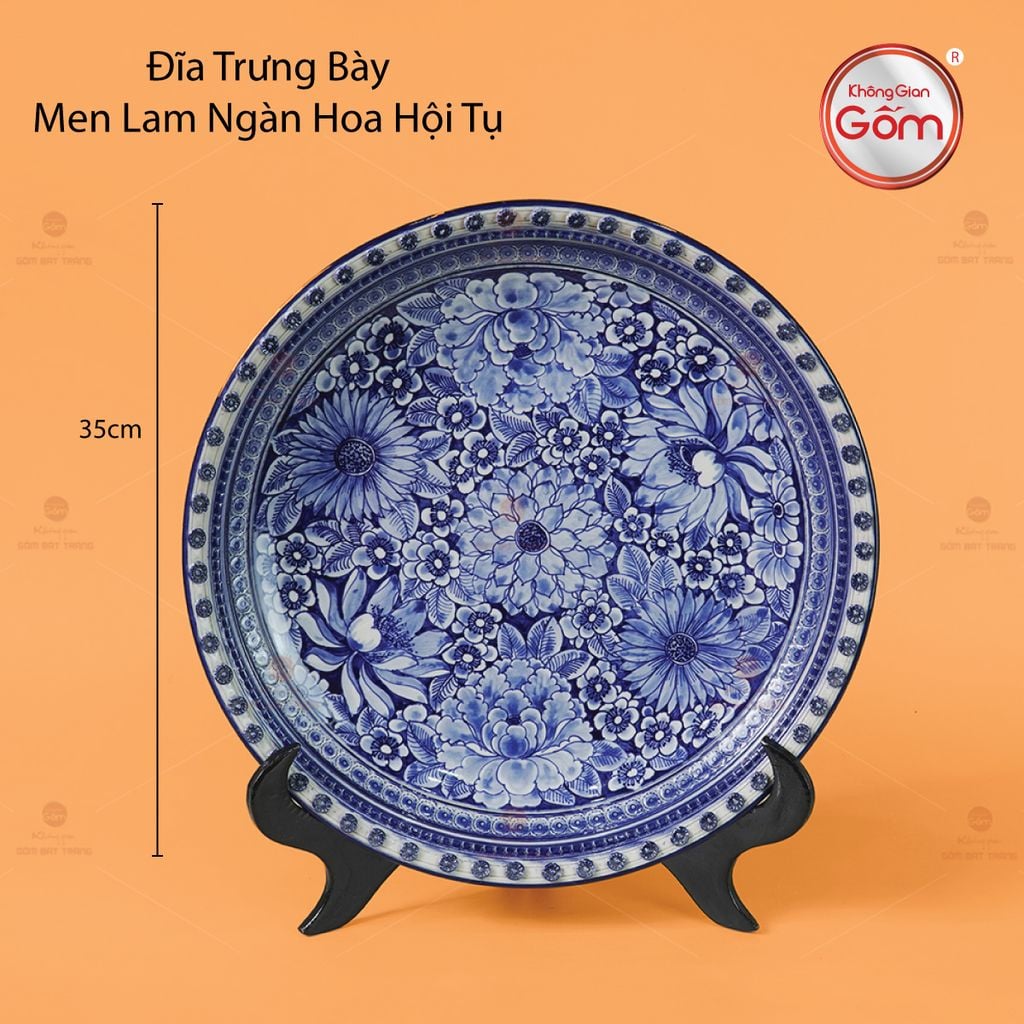Đĩa Trưng Bày Men Lam Ngàn Hoa Hội Tụ