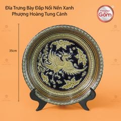 Đĩa Trưng Bày Đắp Nổi Nền Xanh Phượng Hoàng Tung Cánh