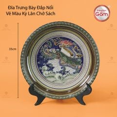 Đĩa Trưng Bày Đắp Nổi Vẽ Màu Kỳ Lân Chở Sách