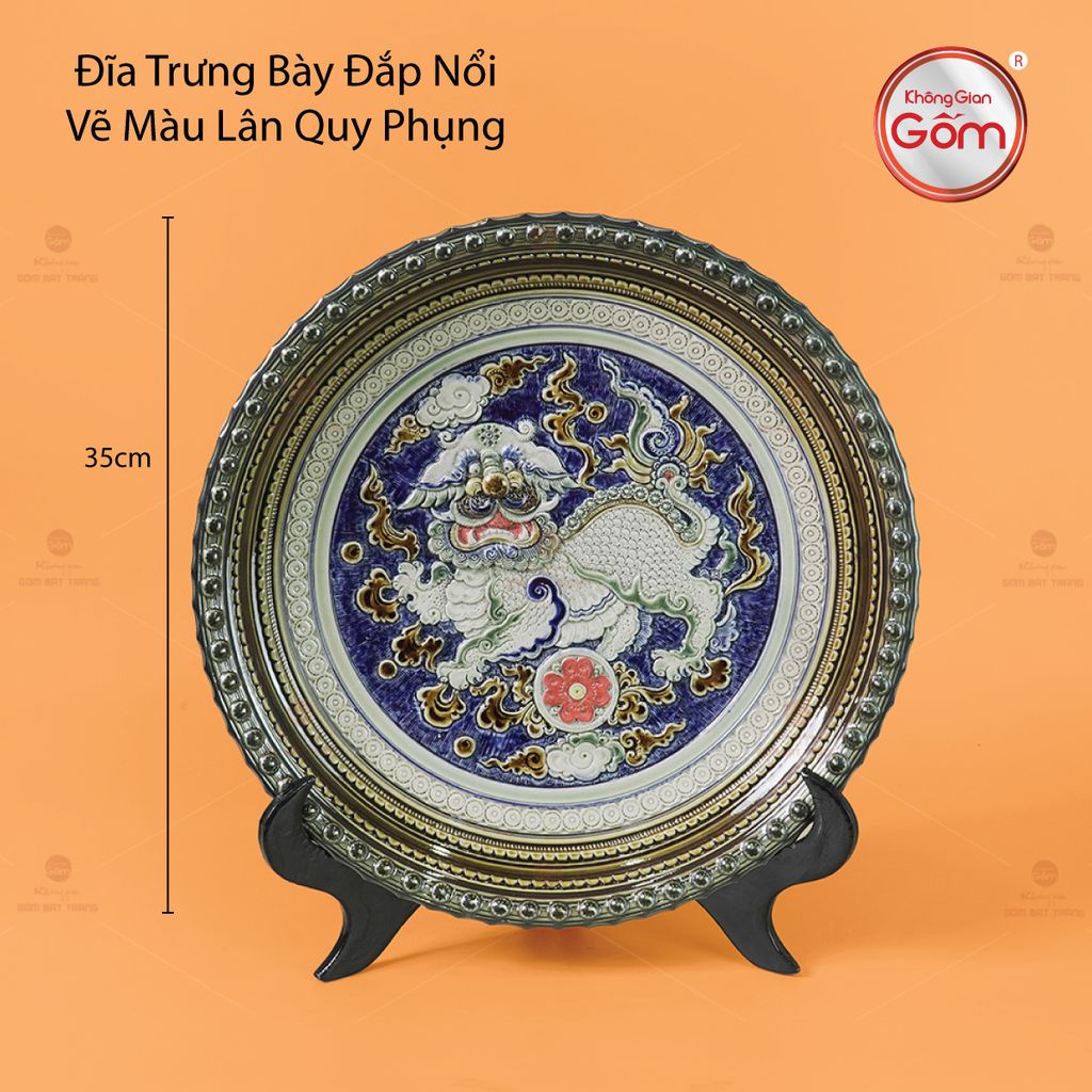 Đĩa Trưng Bày Đắp Nổi Vẽ Màu Lân Quy Phụng