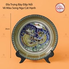 Đĩa Trưng Bày Đắp Nổi Vẽ Màu Song Ngư Cát Hạnh