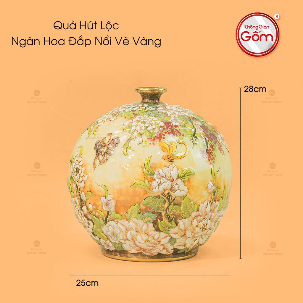 Quả Hút Lộc Ngàn Hoa Đắp Nổi Vẽ Vàng