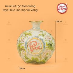 Quả Hút Lộc Men Trắng Rạn Phúc Lộc Thọ Vẽ Vàng