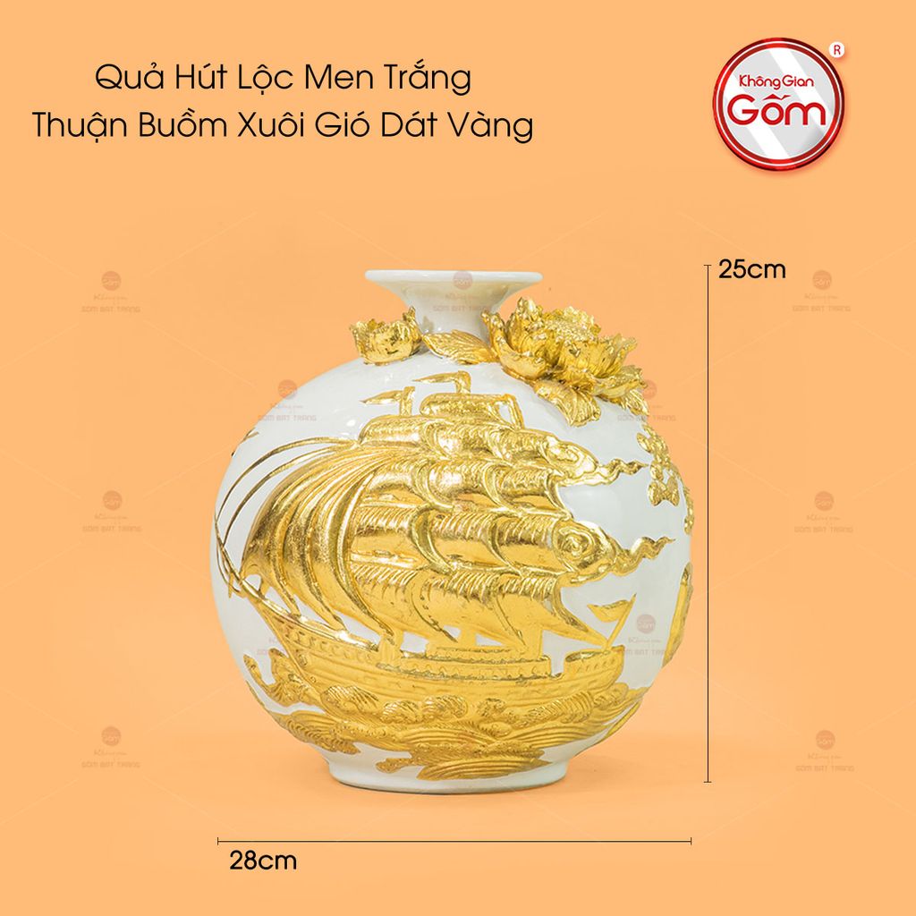 Quả Hút Lộc Men Trắng Thuận Buồm Xuôi Gió Dát Vàng
