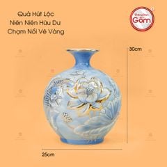 Quả Hút Lộc Niên Niên Hữu Dư Chạm Nổi Vẽ Vàng