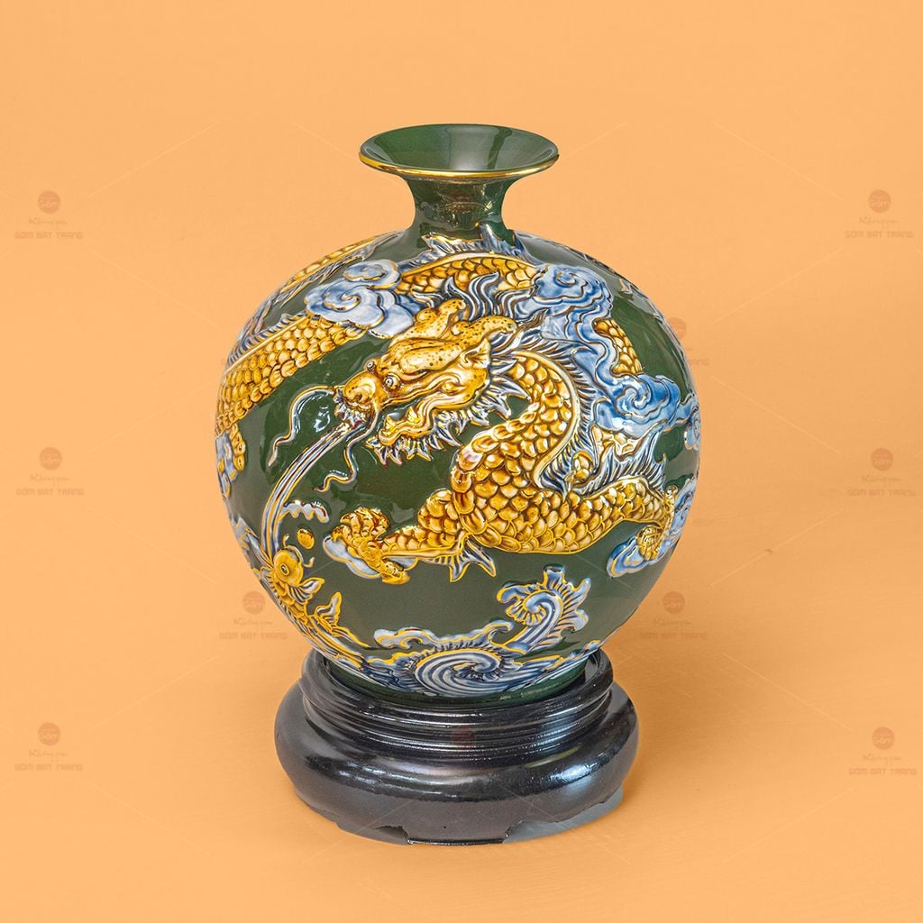 Quả Hút Lộc Cá Chép Hóa Rồng Đắp Nổi Vẽ Vàng