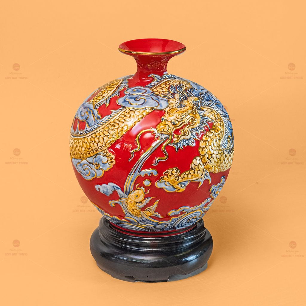 Quả Hút Lộc Cá Chép Hóa Rồng Đắp Nổi Vẽ Vàng