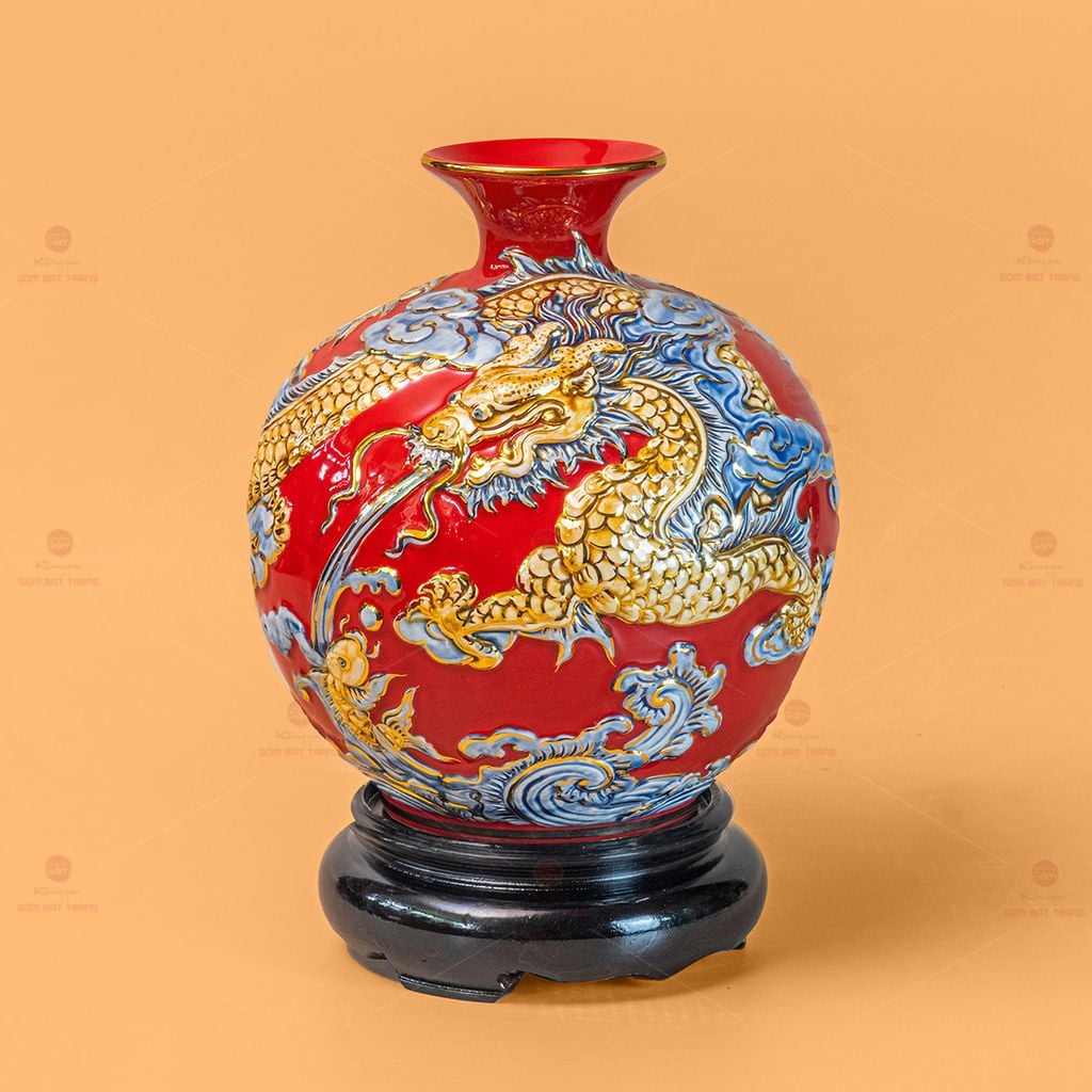 Quả Hút Lộc Cá Chép Hóa Rồng Đắp Nổi Vẽ Vàng