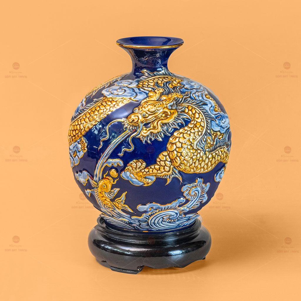 Quả Hút Lộc Cá Chép Hóa Rồng Đắp Nổi Vẽ Vàng