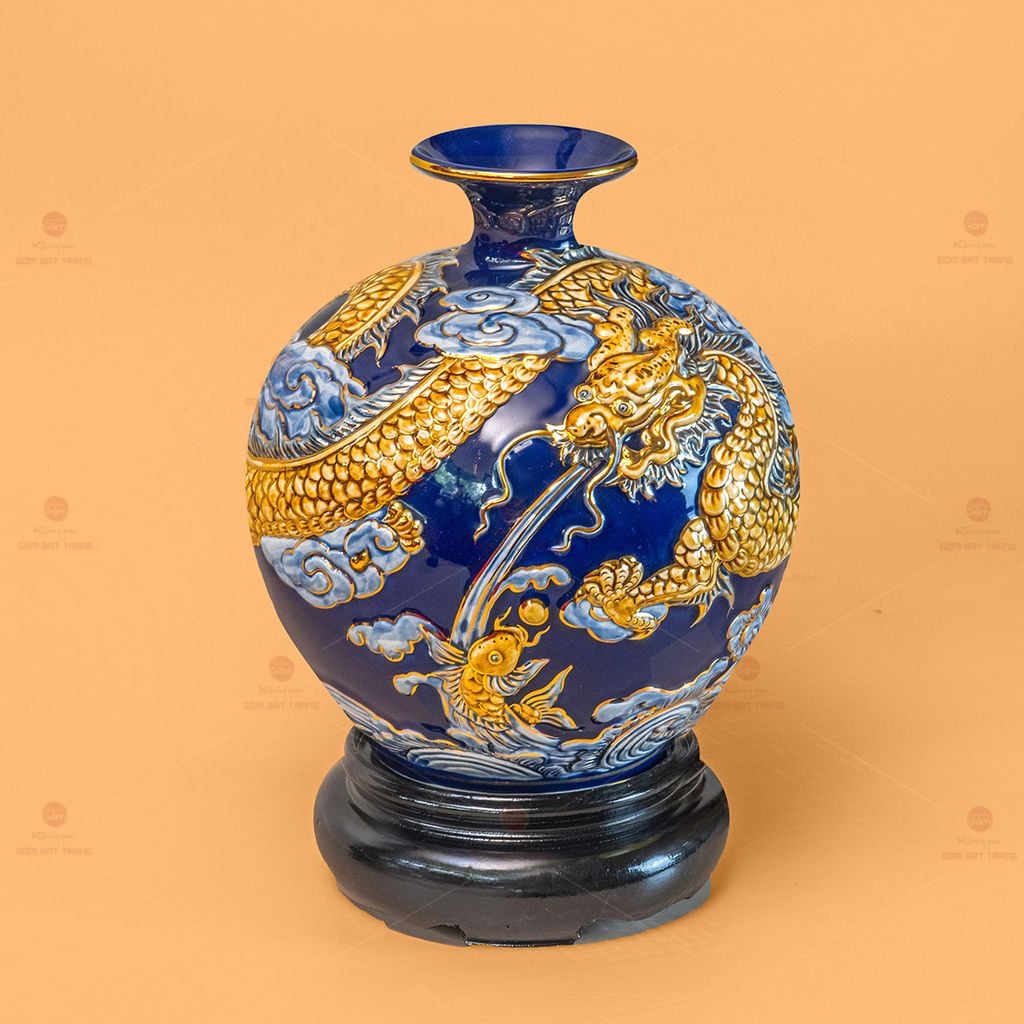 Quả Hút Lộc Cá Chép Hóa Rồng Đắp Nổi Vẽ Vàng