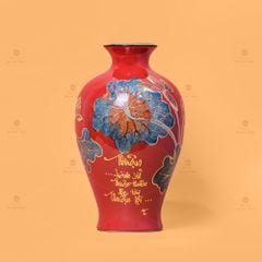 Lọ Hoa Men Đỏ Hoa Sen Vẽ Vàng