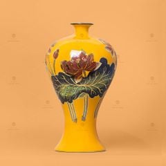 Lọ Hoa Dáng Mai Bình Men Vàng Hoa Sen Vẽ Vàng