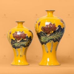 Lọ Hoa Dáng Mai Bình Men Vàng Hoa Sen Vẽ Vàng