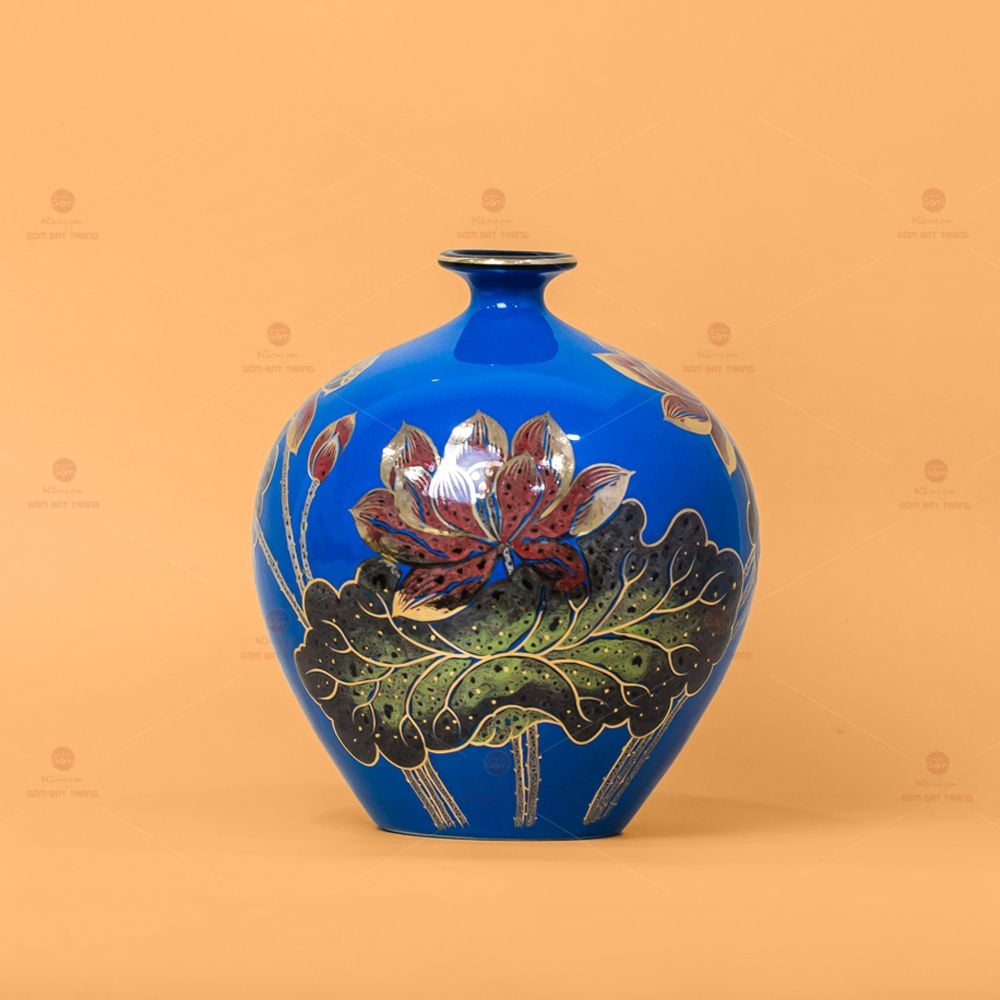 Lọ Hút Lộc Men Xanh Hoa Sen Vẽ Vàng