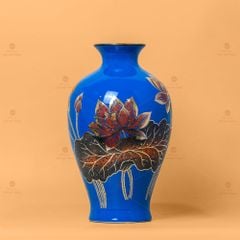 Lọ Hoa Mai Bình Men Xanh Hoa Sen Vẽ Vàng