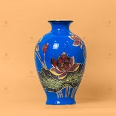 Lọ Hoa Mai Bình Men Xanh Hoa Sen Vẽ Vàng