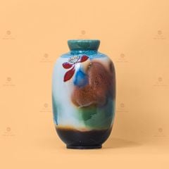 Lọ Hoa Dáng Trụ Men Chảy Họa Tiết Búp Sen