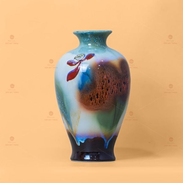 Lọ Hoa Dáng Huệ Men Chảy Họa Tiết Búp Sen
