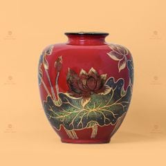 Lọ Hoa Vai Ngang Họa Tiết Hoa Sen Vẽ Vàng