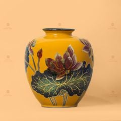 Lọ Hoa Vai Ngang Họa Tiết Hoa Sen Vẽ Vàng