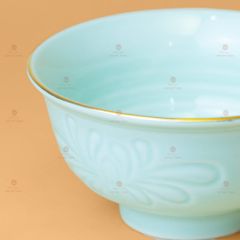 Bộ Bát Đĩa Men Xanh Ngọc Hoa Cúc Kẻ Vàng
