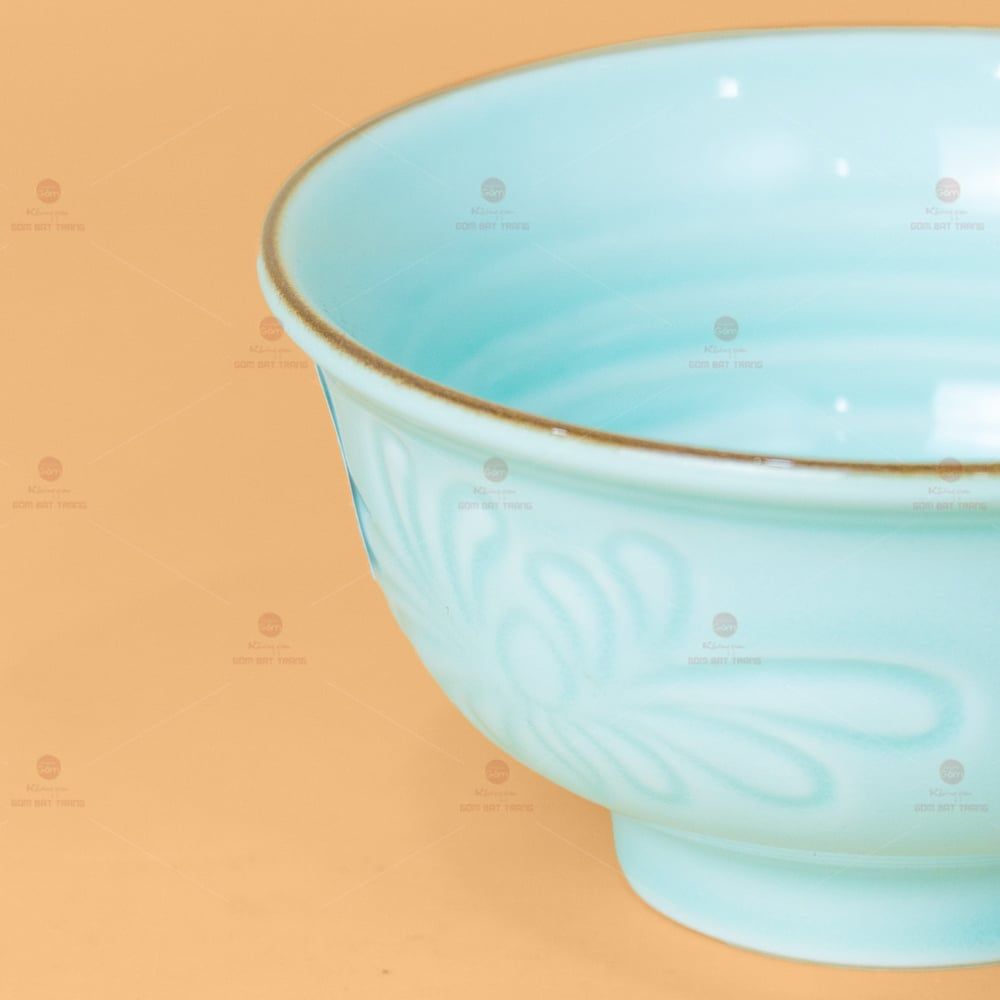 Bộ Bát Đĩa Men Xanh Ngọc Hoa Cúc Kẻ Nâu