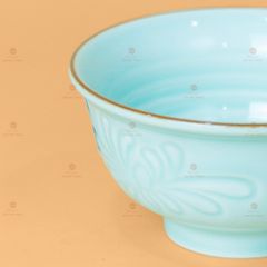 Bộ Bát Đĩa Men Xanh Ngọc Hoa Cúc Kẻ Nâu
