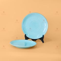Bộ Bát Đĩa Men Xanh Ngọc Hoa Cúc Kẻ Nâu