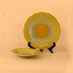 Bộ Bát Đĩa Men Nâu Vân Sen