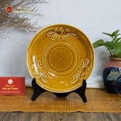 Bộ Bát Đĩa Men Nâu Vân Hoa Cúc