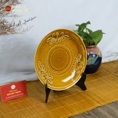 Đĩa Men Nâu Vân Hoa Cúc