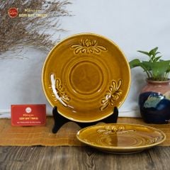 Bộ Bát Đĩa Men Nâu Vân Hoa Cúc