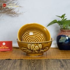 Bộ Bát Đĩa Men Nâu Vân Hoa Cúc