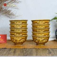 Bộ Bát Đĩa Men Nâu Vân Hoa Cúc