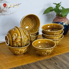 Bát Cơm Men Nâu Vân Hoa Cúc
