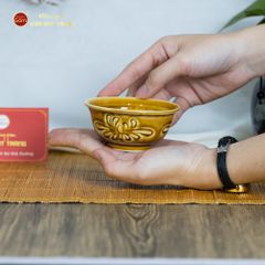 Bộ Bát Đĩa Men Nâu Vân Hoa Cúc