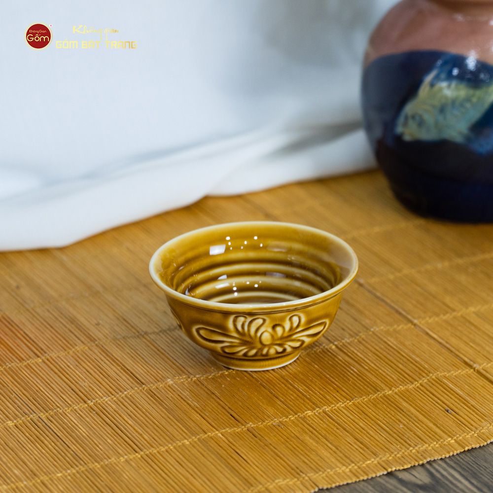 Bộ Bát Đĩa Men Nâu Vân Hoa Cúc