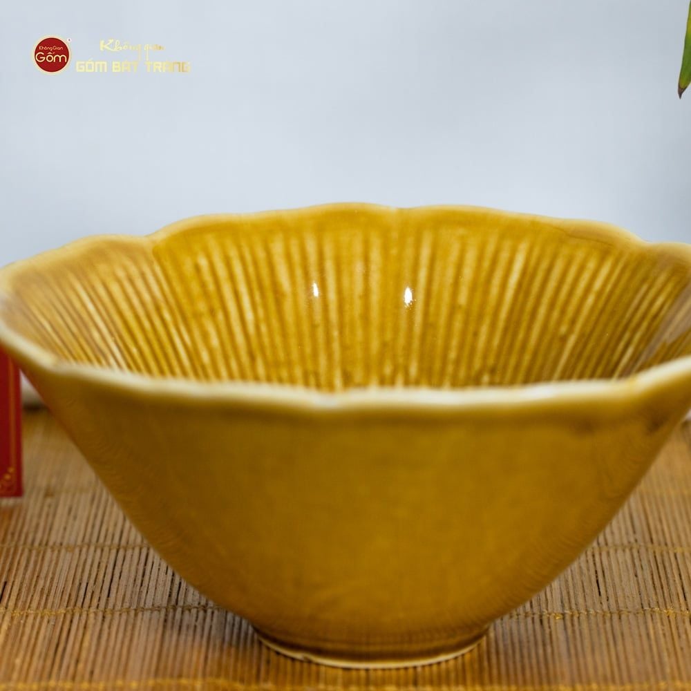 Bộ Bát Đĩa Men Nâu Vân Sen