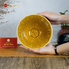 Bộ Bát Đĩa Men Nâu Vân Sen