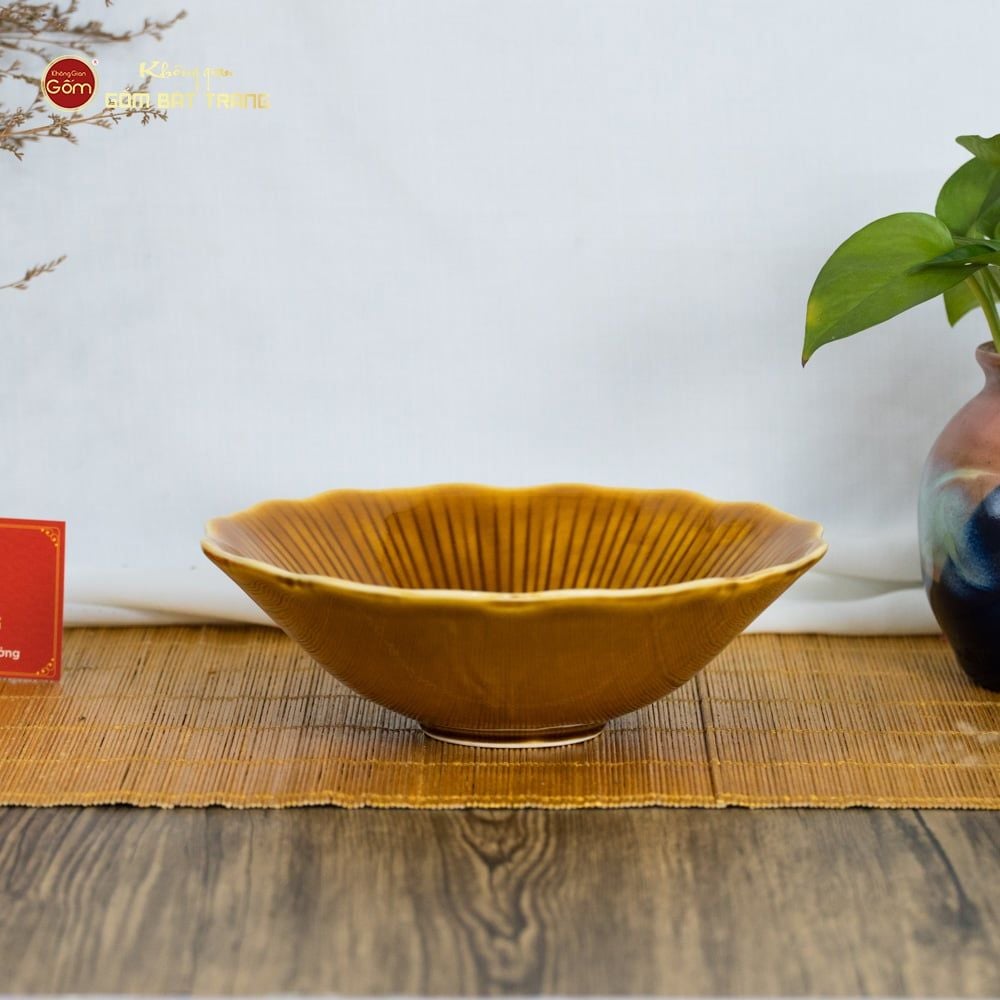 Bộ Bát Đĩa Men Nâu Vân Sen