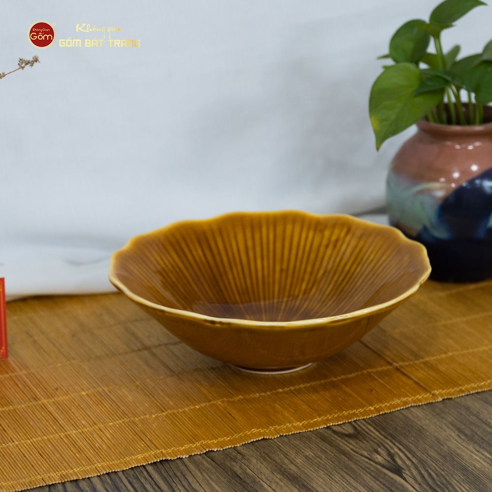 Bộ Bát Đĩa Men Nâu Vân Sen
