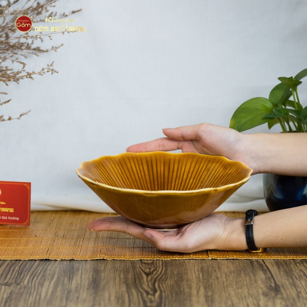 Bộ Bát Đĩa Men Nâu Vân Sen