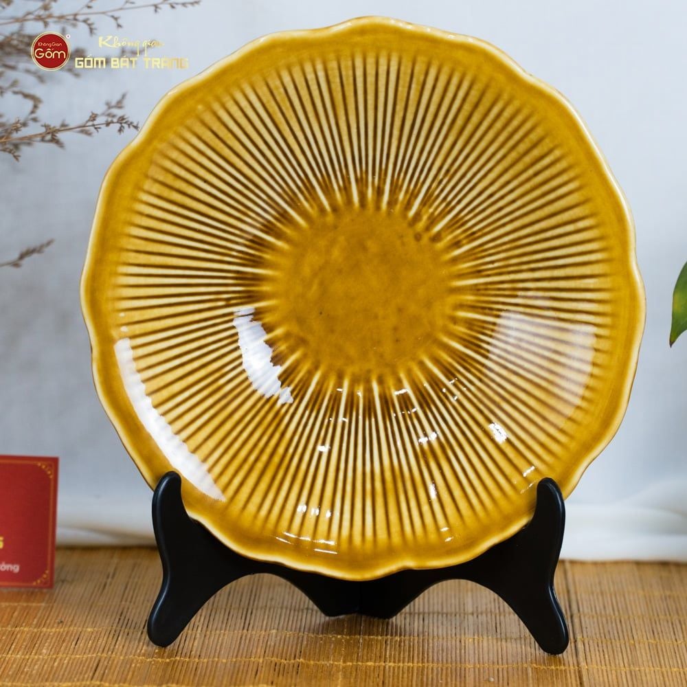 Bộ Bát Đĩa Men Nâu Vân Sen