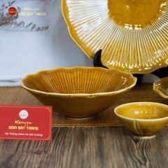Bộ Bát Đĩa Men Nâu Vân Sen