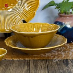 Bộ Bát Đĩa Men Nâu Vân Sen