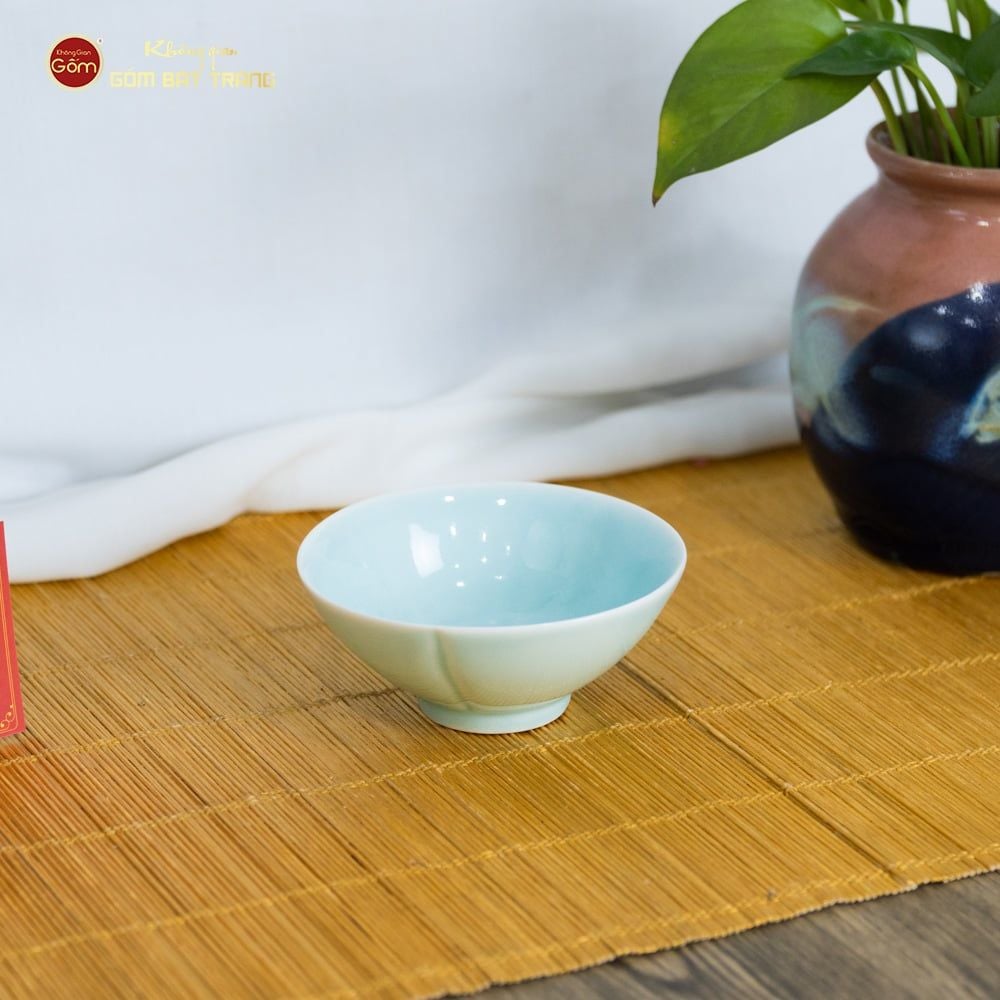 Bộ Bát Đĩa Men Xanh Ngọc Vân Sen