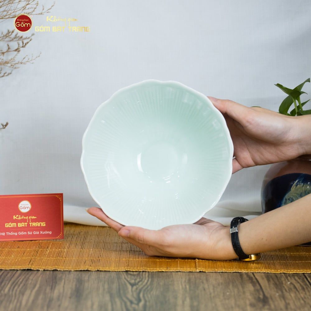 Bộ Bát Đĩa Men Xanh Ngọc Vân Sen