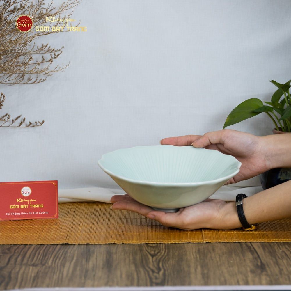 Bộ Bát Đĩa Men Xanh Ngọc Vân Sen