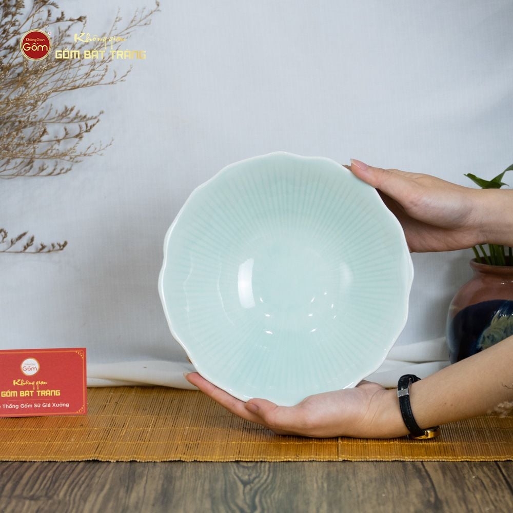 Bộ Bát Đĩa Men Xanh Ngọc Vân Sen