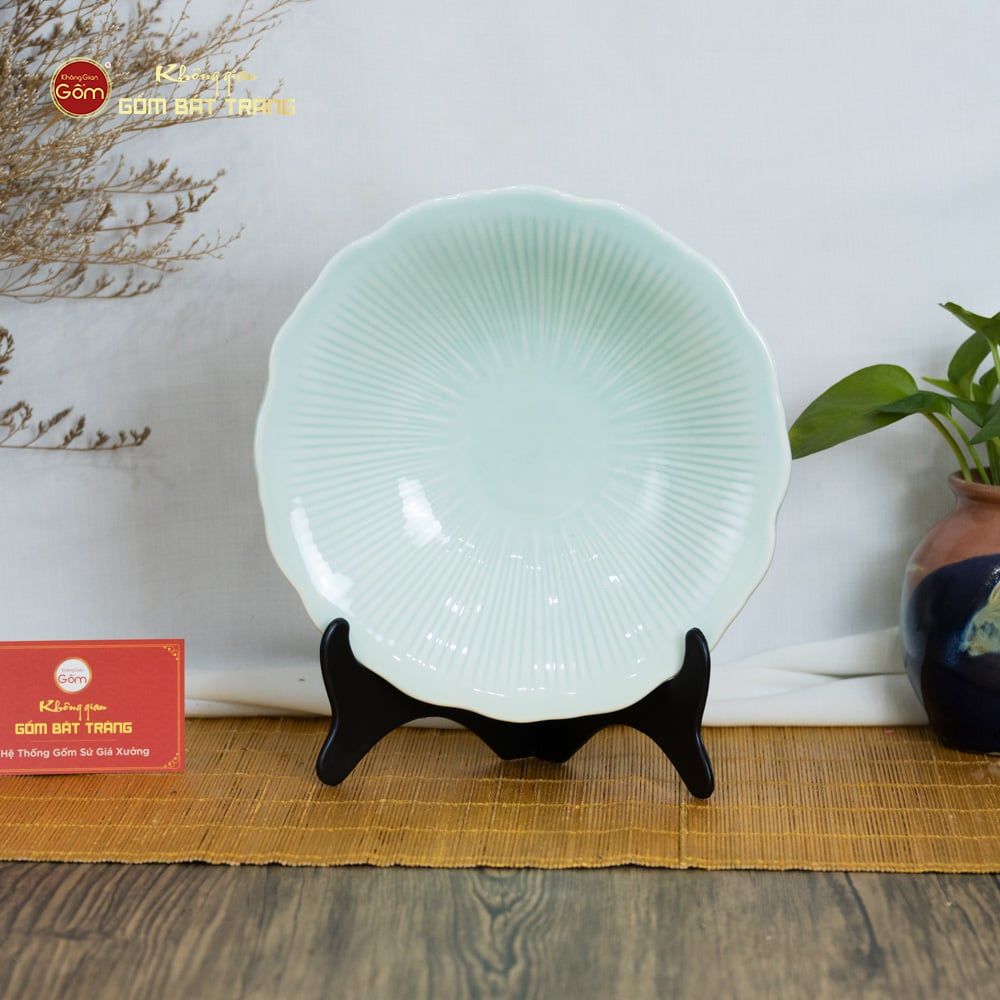 Bộ Bát Đĩa Men Xanh Ngọc Vân Sen